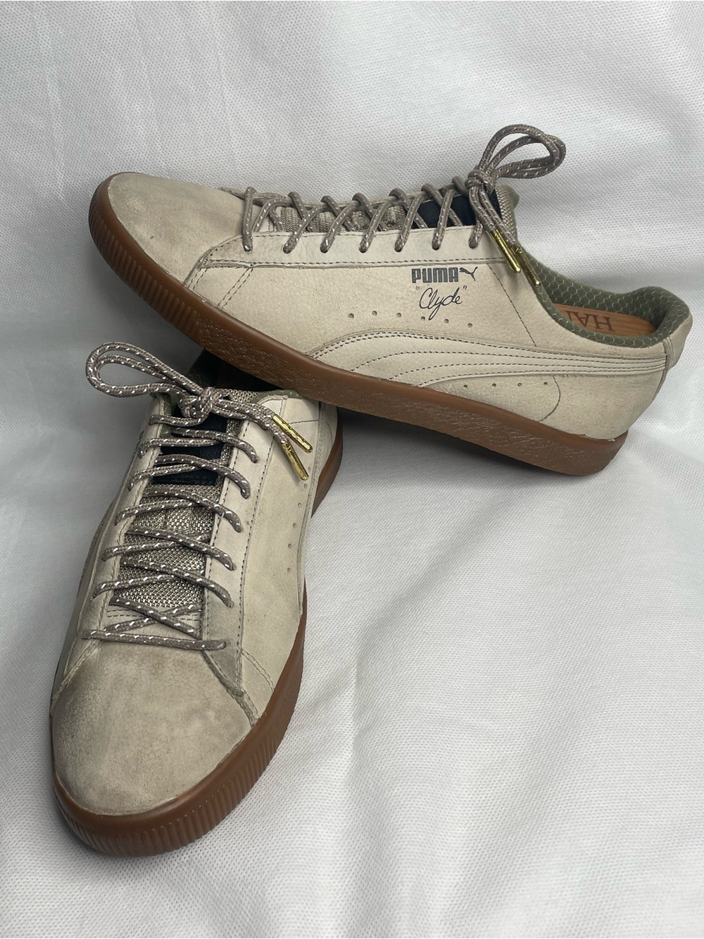 Puma Clyde Suede Winter Sneakers Mens Size US 9.5 Vintage Khaki No Insoles